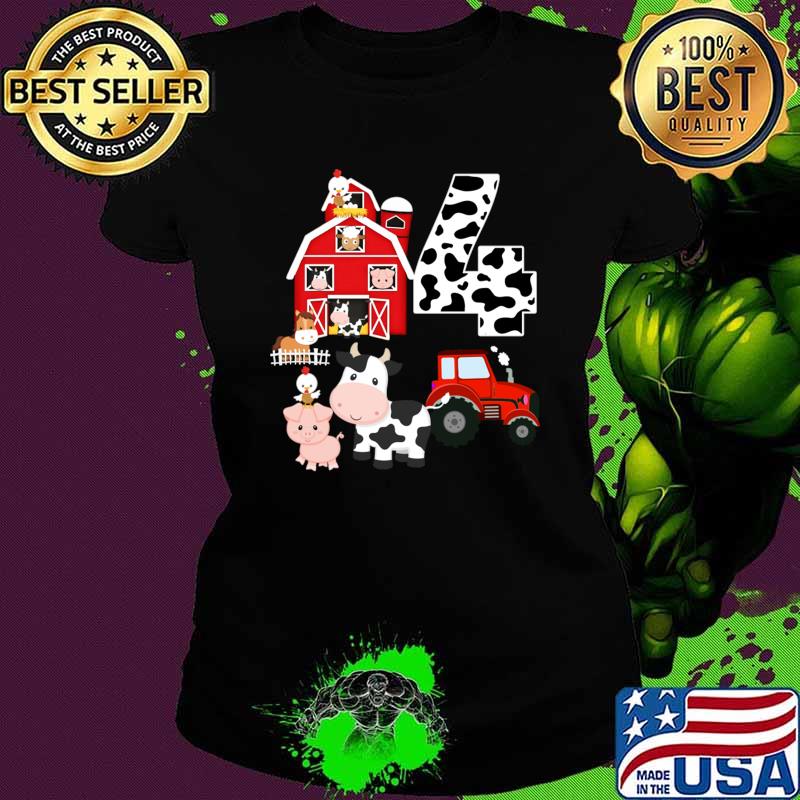 Farm Barnyard Theme Pig Cow Horse 4th Birthday 4 Yrs Old T-Shirt