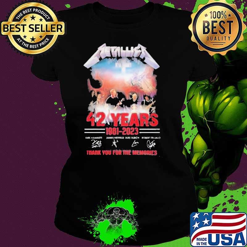 Funny metallica 42 years 1981 2023 thank you for the memories signature s Ladies tee Funny metallica 42 years 1981 2023 thank you for the memories signature s Ladies tee