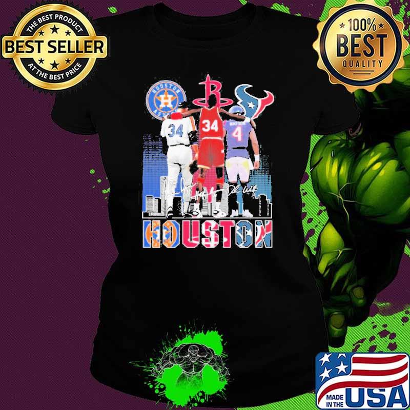 Houston Texans Deshaun Watson Houston Rockets Hakeem Olajuwon Houston Astros Nolan Ryan city signatures shirt