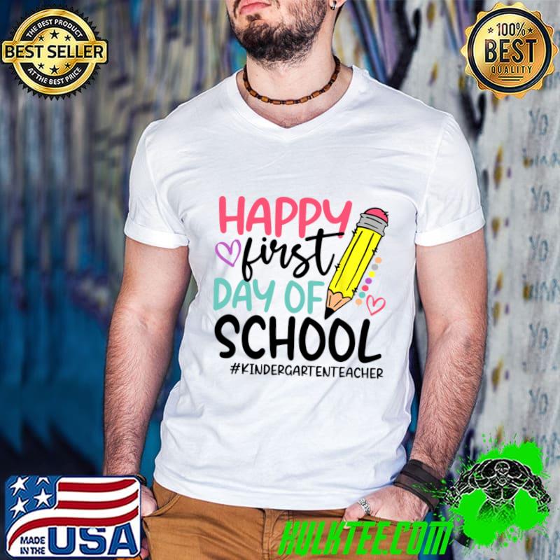 Kindergarten Teacher Happy First Day of school Pencil T-Shirt Guys V Neck Kindergarten Teacher Happy First Day of school Pencil T-Shirt Guys V Neck