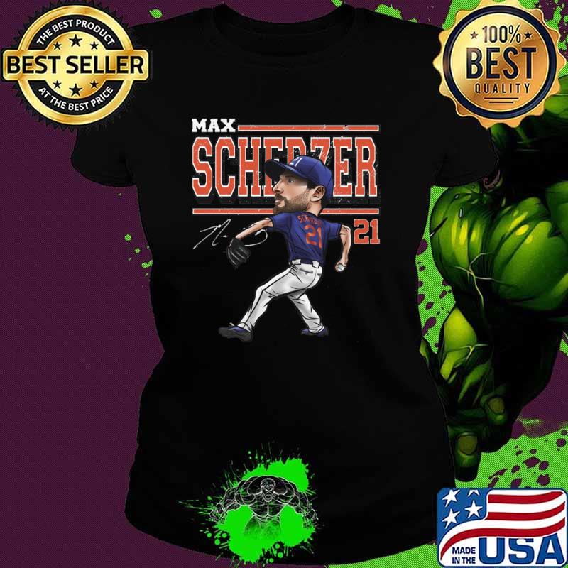 Max Scherzer Signature an American Professional Baseball New York M Cartoon T-Shirt