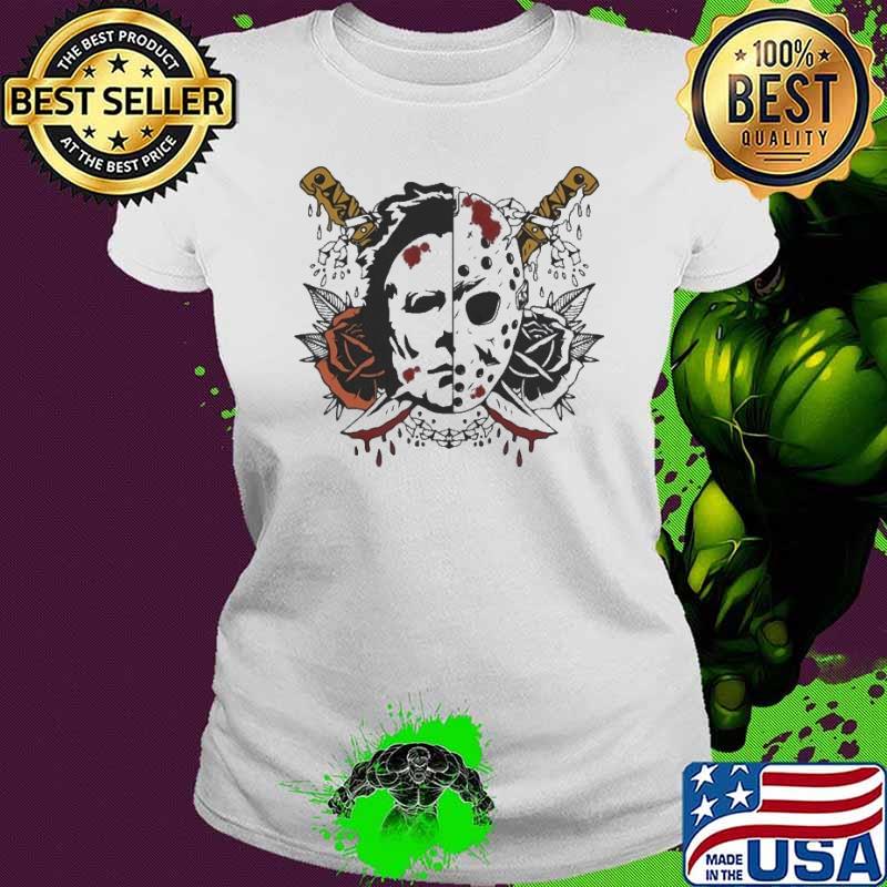 Michael Myers And Jason Voorhees Horror Ghost Mask Halloween 2023 s Ladies tee Michael Myers And Jason Voorhees Horror Ghost Mask Halloween 2023 s Ladies tee