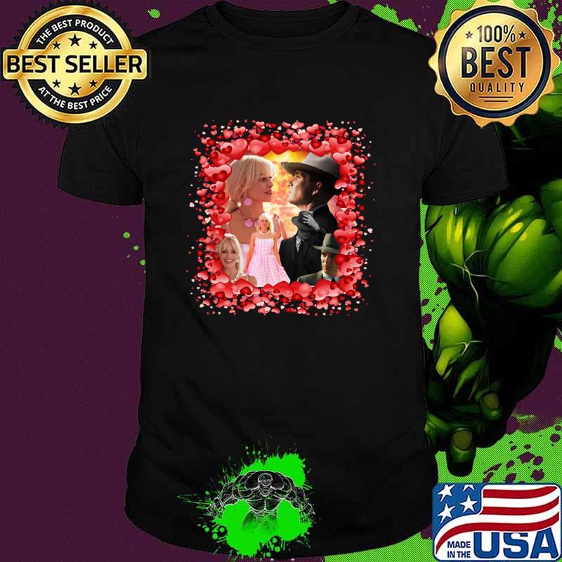 Official oppenheimer Barbie Movie Fan Collage Hearts T-Shirt Unisex Official oppenheimer Barbie Movie Fan Collage Hearts T-Shirt Unisex
