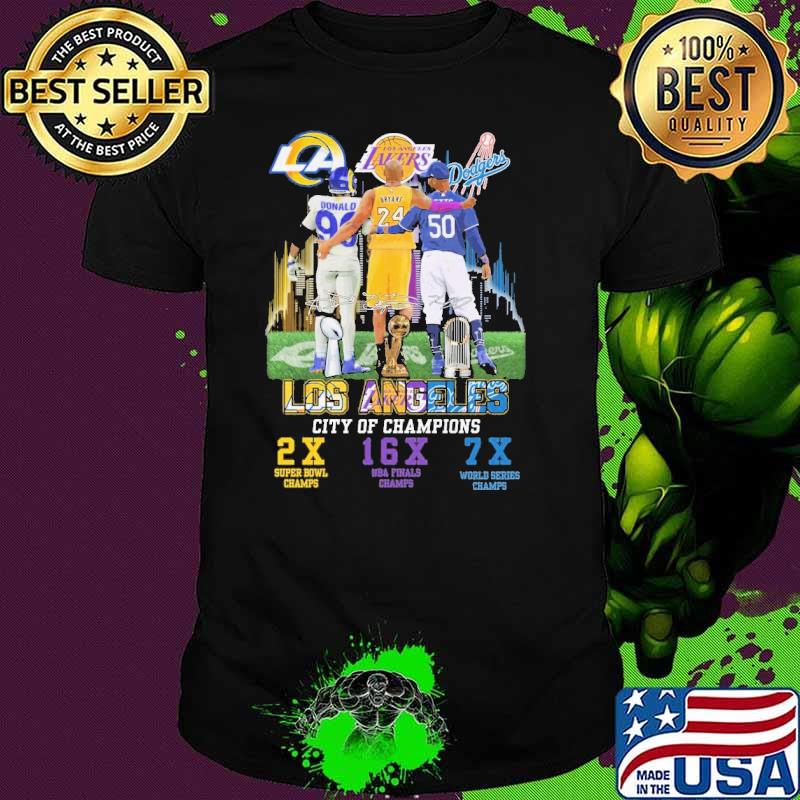 Original los angeles lakers city of champions super bowl champs nba finals champs signature shirt