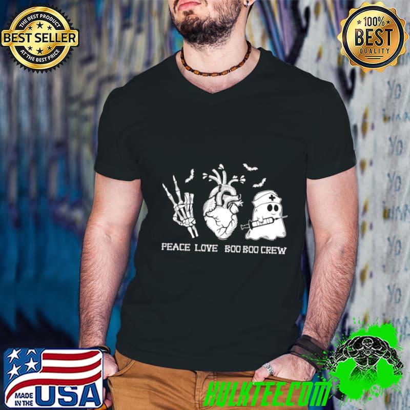 Peace Love Boo Boo Crew Lazy Halloween Costume Nurse Ghost T-Shirt