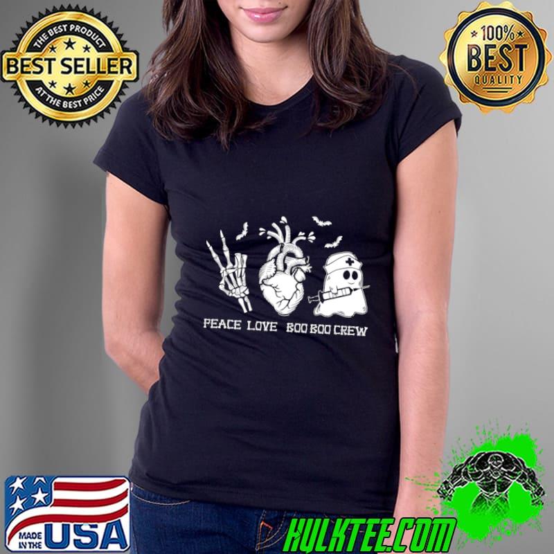 Peace Love Boo Boo Crew Lazy Halloween Costume Nurse Ghost T-Shirt Ladies Tee Peace Love Boo Boo Crew Lazy Halloween Costume Nurse Ghost T-Shirt Ladies Tee