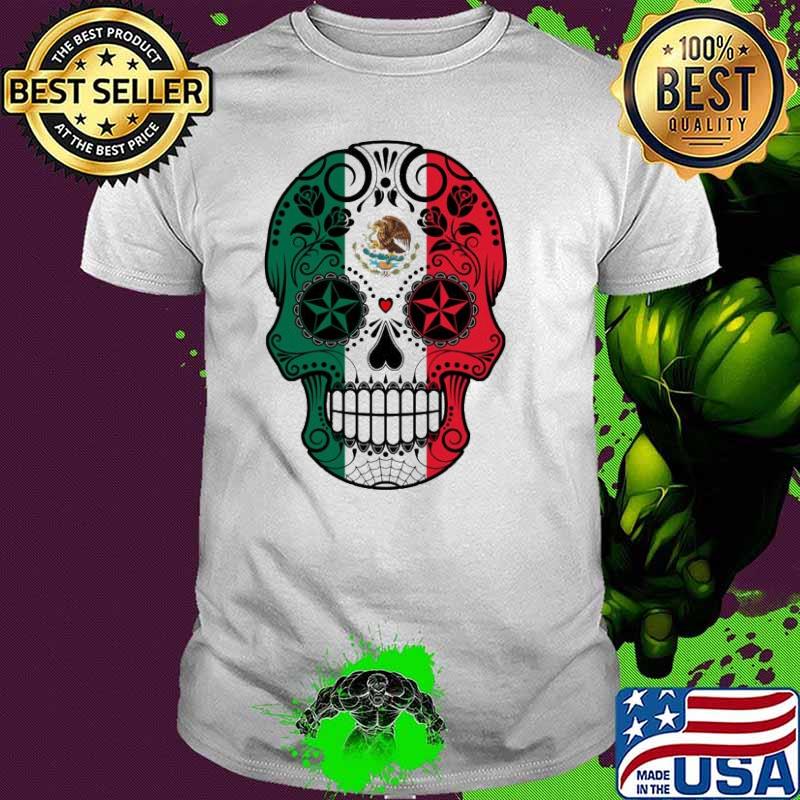 Premium sugar Skull With Roses And Flag Of Mexico Shirt