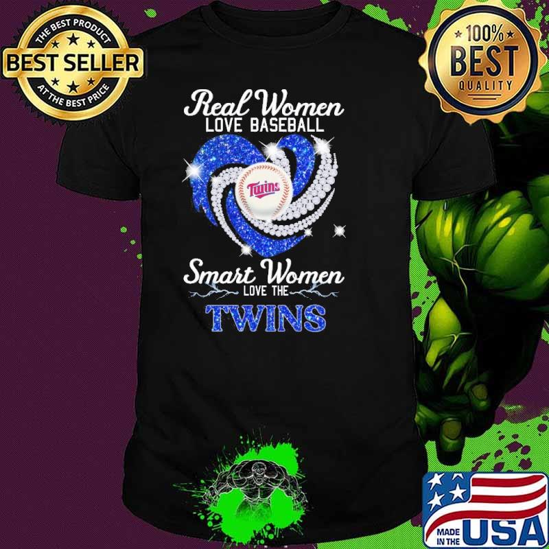 Real women love baseball smart women love the Twins heart diamond shirt