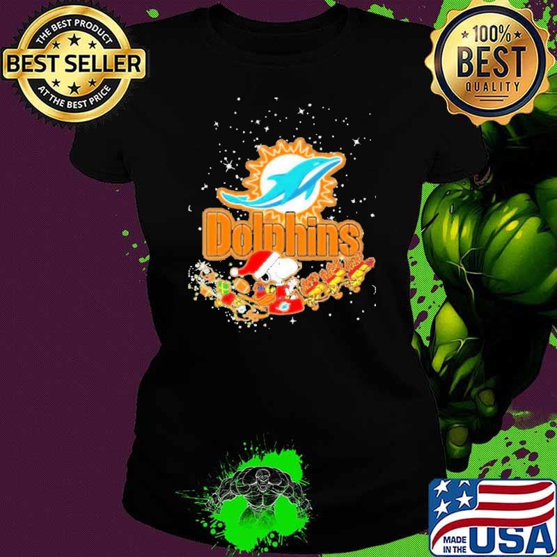 Snoopy and woodstock santa hat xmas miami dolphins logo shirt