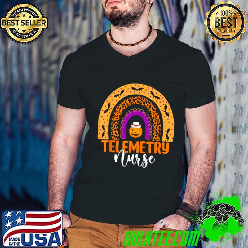 Telemetry Nurse Leopard Rainbow Halloween Pumpkin Nursing T-Shirt Telemetry Nurse Leopard Rainbow Halloween Pumpkin Nursing T-Shirt