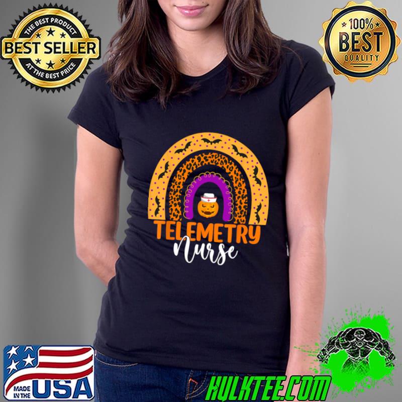 Telemetry Nurse Leopard Rainbow Halloween Pumpkin Nursing T-Shirt Ladies Tee Telemetry Nurse Leopard Rainbow Halloween Pumpkin Nursing T-Shirt Ladies Tee