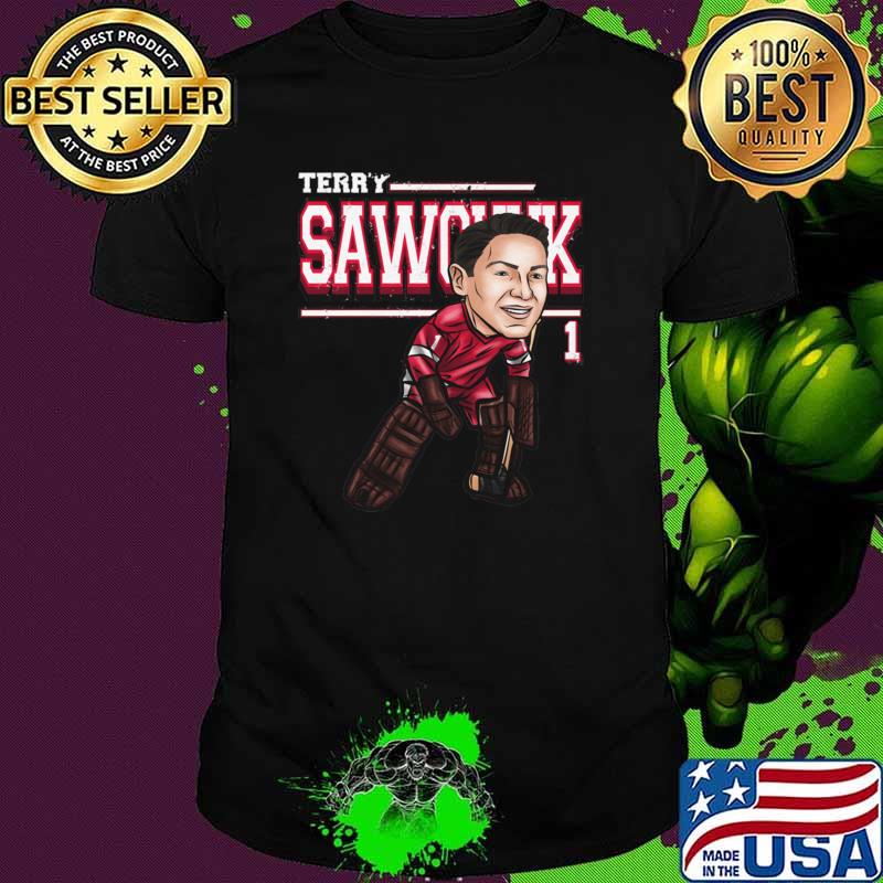 Terry Sawchuk Detroit Cartoon Hockey Player A Canadian NHL 21 Seasons T-Shirt Unisex Terry Sawchuk Detroit Cartoon Hockey Player A Canadian NHL 21 Seasons T-Shirt Unisex