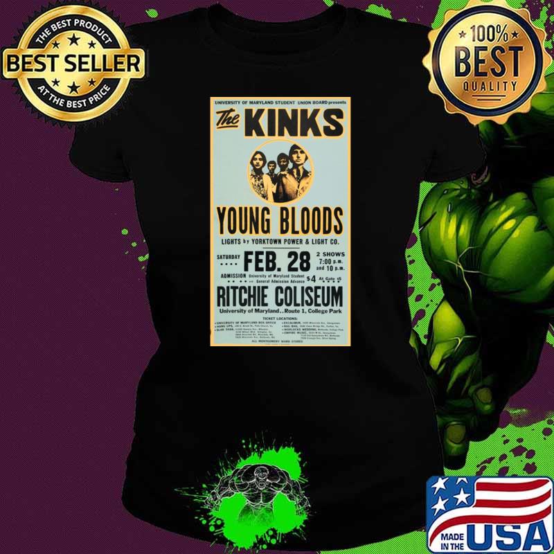 1970 The Kinks Young Bloods Lights By Yorktown Power concert flyer T-Shirt