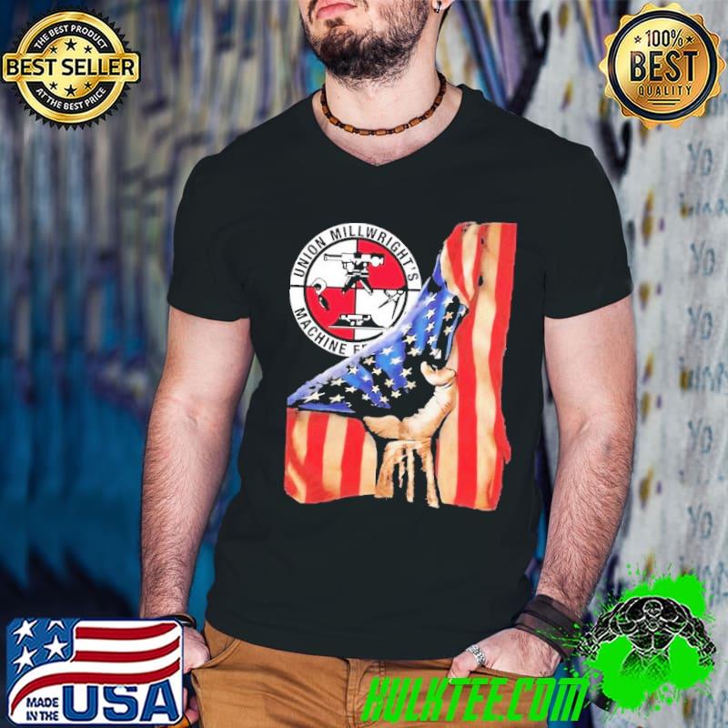 American flag with union millwright's machine logo shirt