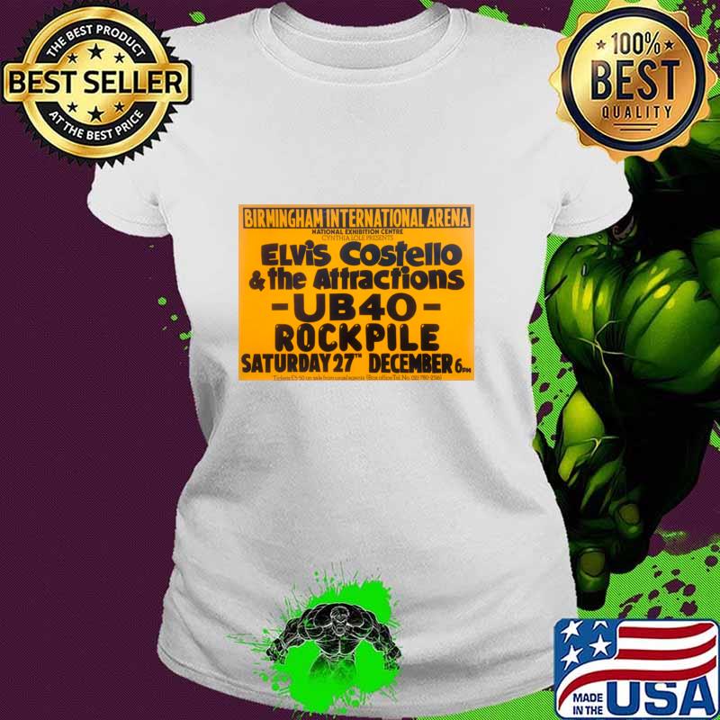 Birminghaam International Arena 1980 Elvis Costello concert flyer T-Shirt Ladies tee Birminghaam International Arena 1980 Elvis Costello concert flyer T-Shirt Ladies tee