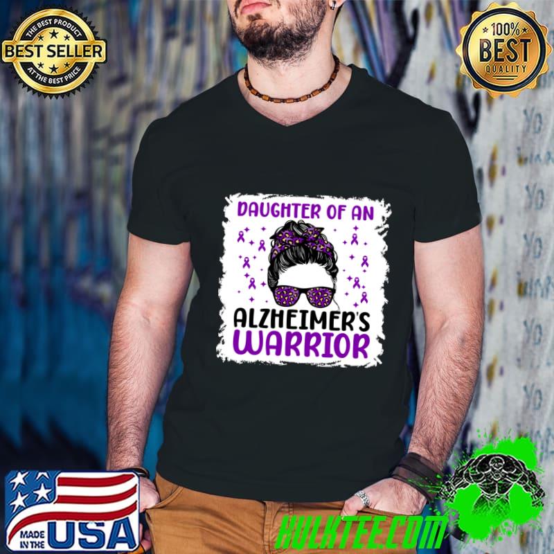 Daughter Of An Alzheimer's Warrior Messy Bun Sunglasses Leopard T-Shirt