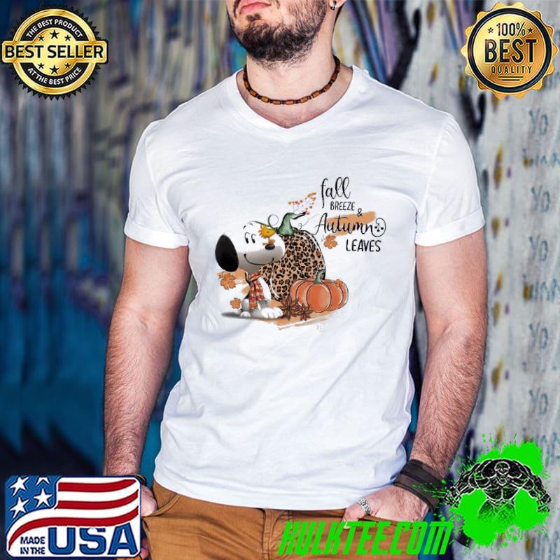 Fall breeze and autumn leaves snoopy pumpkin leopard shirt