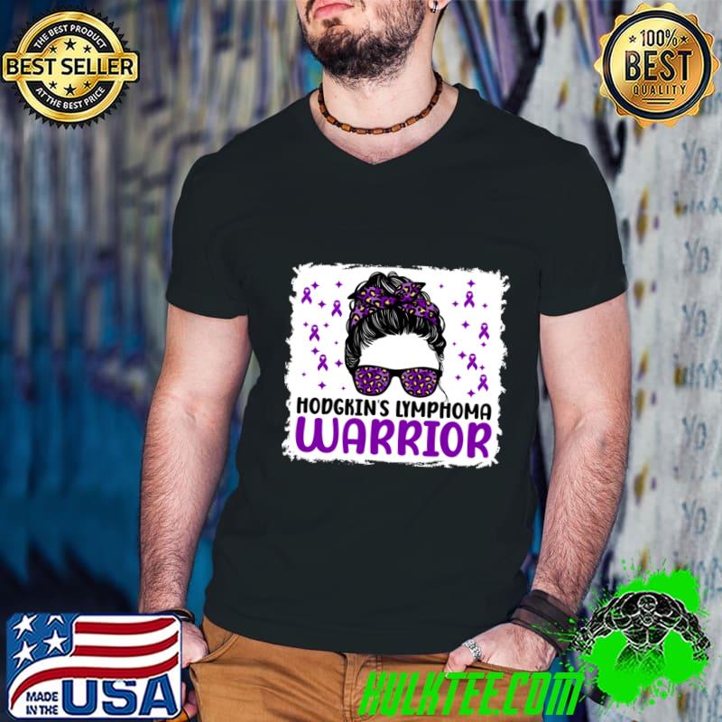 Hodgkins Lymphoma Warrior Messy Bun Sunglasses leopard T-Shirt