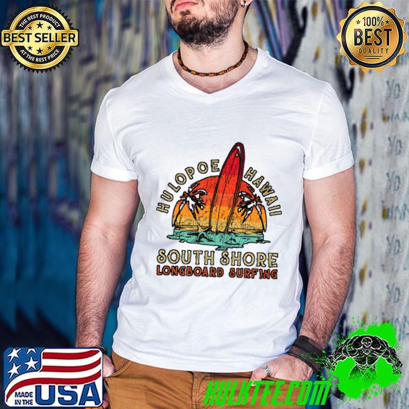 Hulopoe Hawaii South Shore Longboard Surfing Palm Tree Vintage T-Shirt Guys V Neck Hulopoe Hawaii South Shore Longboard Surfing Palm Tree Vintage T-Shirt Guys V Neck