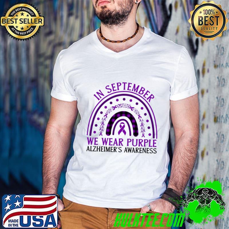 In September We Wear Purple Alzheimer's Awareness Rainbow Plaid T-Shirt Guys V Neck In September We Wear Purple Alzheimer's Awareness Rainbow Plaid T-Shirt Guys V Neck
