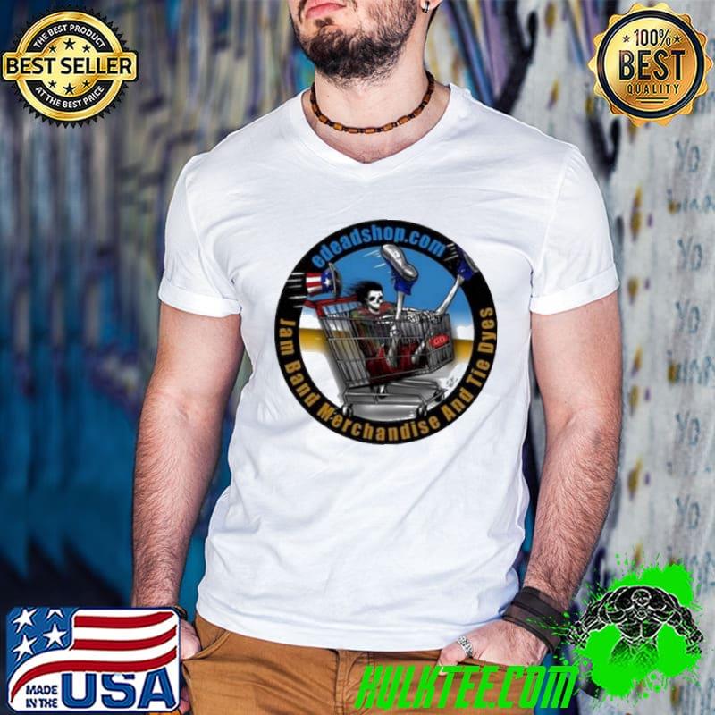 Jam band merchandise and tie dyes skull shirt