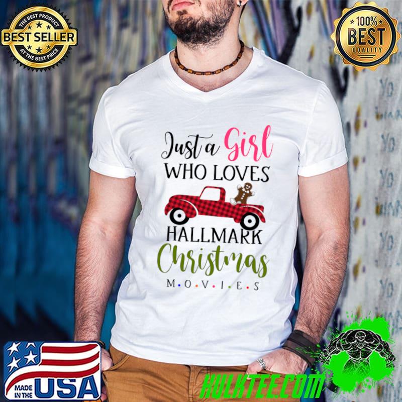 Just a Girl Who Loves Hallmark Christmas Movies Car Red Plaid T-Shirt Guys V Neck Just a Girl Who Loves Hallmark Christmas Movies Car Red Plaid T-Shirt Guys V Neck