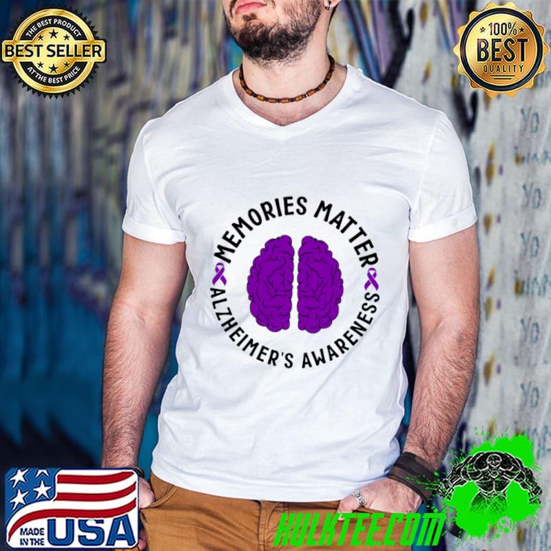 Memories Matter Alzheimer's Awareness Brain Purple Ribbon T-Shirt Guys V Neck Memories Matter Alzheimer's Awareness Brain Purple Ribbon T-Shirt Guys V Neck