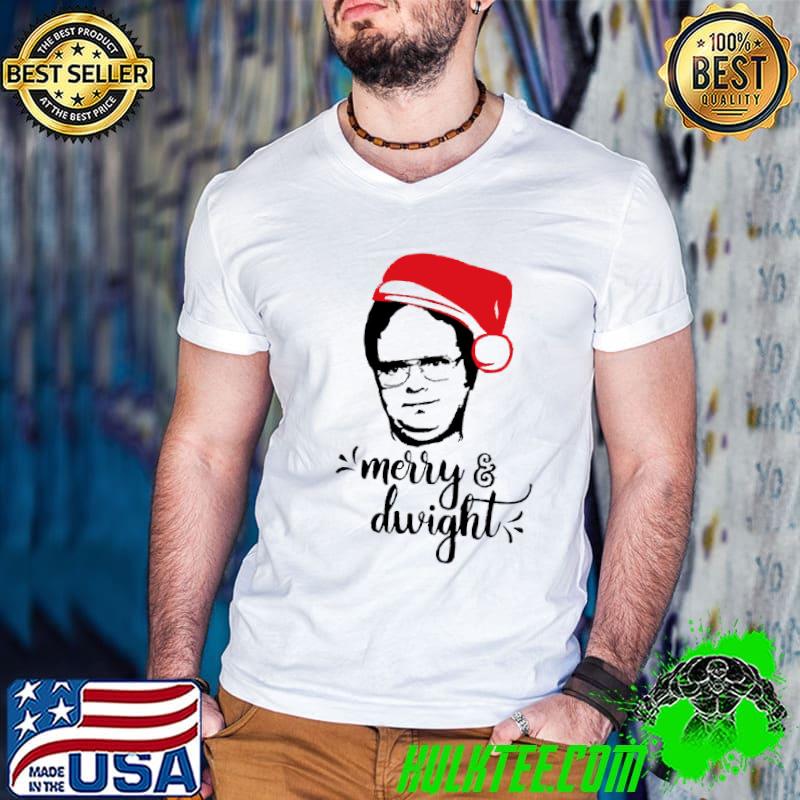 Merry & Dwight The Office Christmas Dwight Schrute Santa Hat Shirt Guys V Neck Merry & Dwight The Office Christmas Dwight Schrute Santa Hat Shirt Guys V Neck