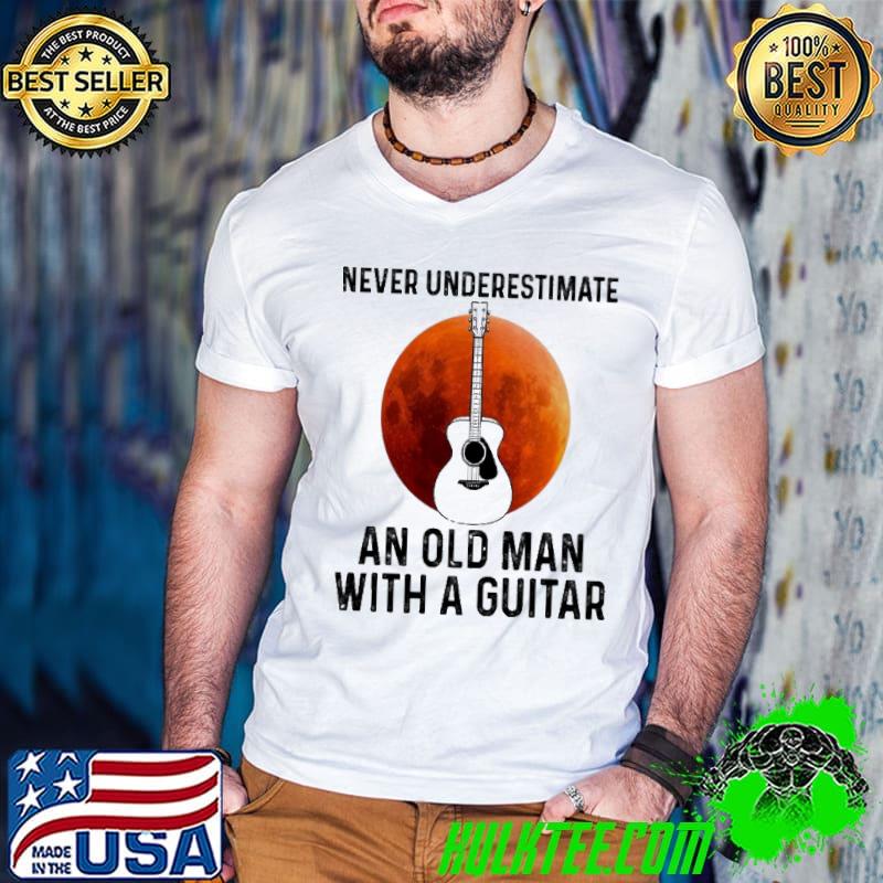 Never Underestimate An Old Man With A Guitar Blood Moon s Guys V Neck Never Underestimate An Old Man With A Guitar Blood Moon s Guys V Neck