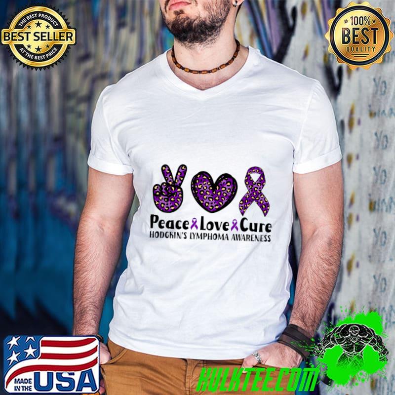 Peace Love Cure Hodgkins Lymphoma Awareness Leopard T-Shirt Guys V Neck Peace Love Cure Hodgkins Lymphoma Awareness Leopard T-Shirt Guys V Neck