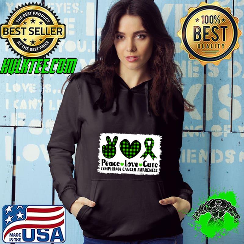 Peace Love Cure Lymphoma Cancer Awareness Green Plaid T-Shirt Hoodie Peace Love Cure Lymphoma Cancer Awareness Green Plaid T-Shirt Hoodie