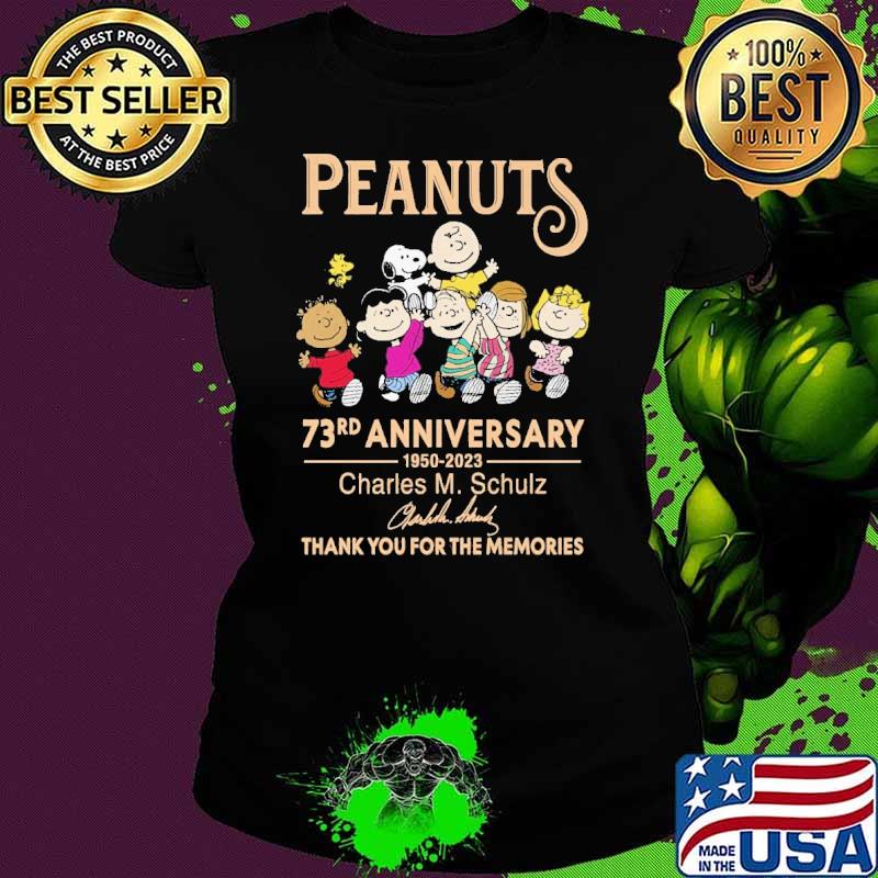 Peanuts 73rd anniversary 1950 2023 Charles M Schulz signature thank for the memories shirt