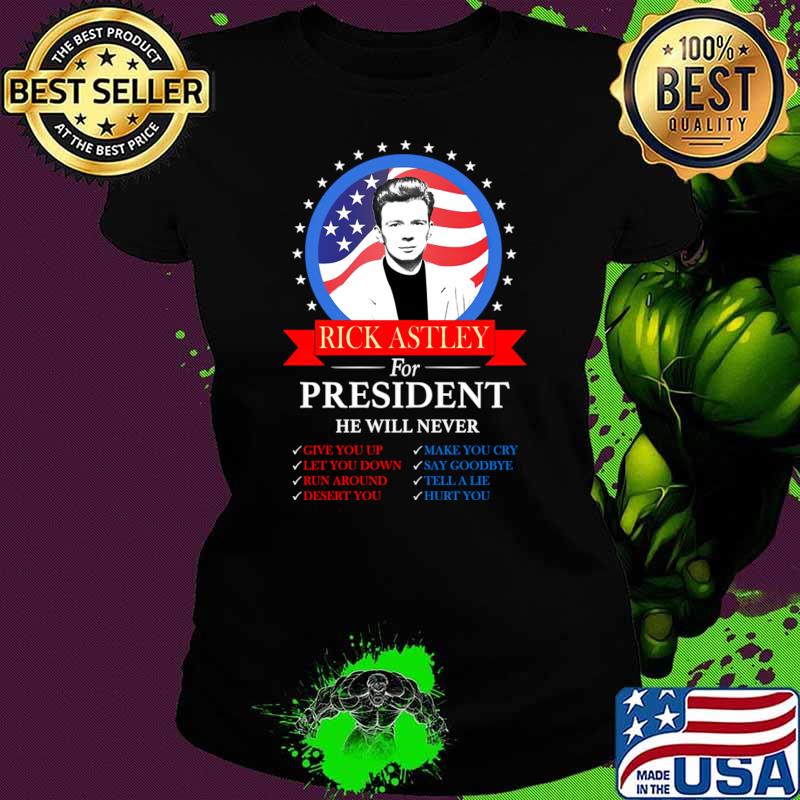 Rick Astley Rick-Astley De Manga Larga para President American Flag Political T-Shirt