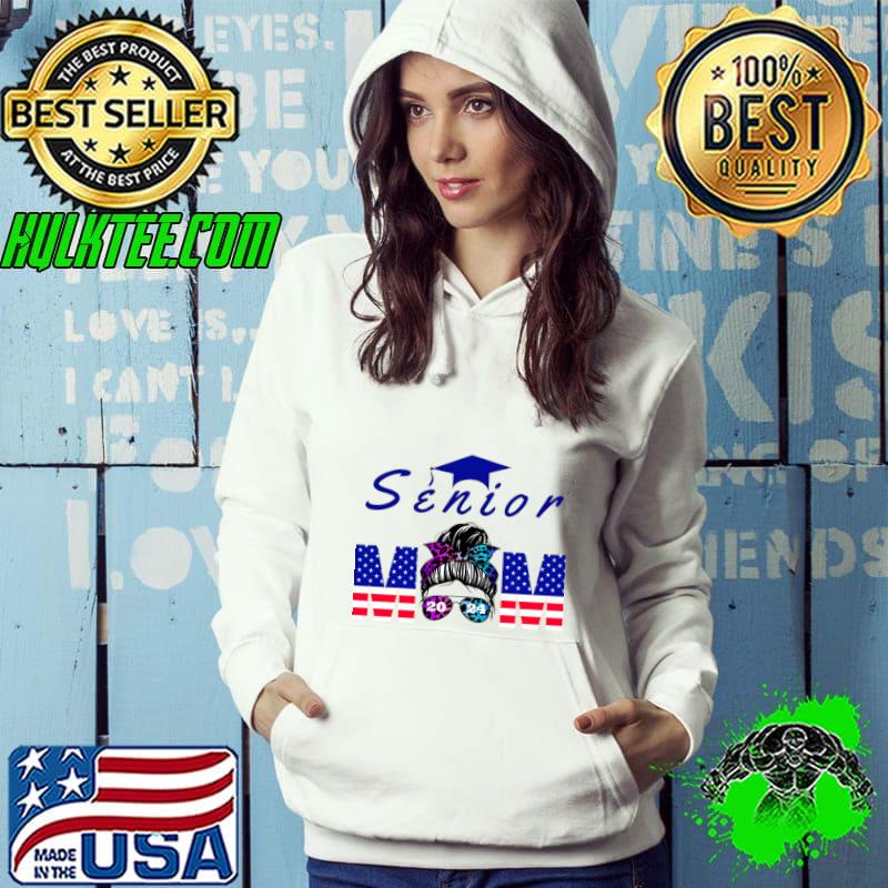 Senior mom 2024 messy bun hair sunglasses leopard usa flag T-Shirt Hoodie Senior mom 2024 messy bun hair sunglasses leopard usa flag T-Shirt Hoodie