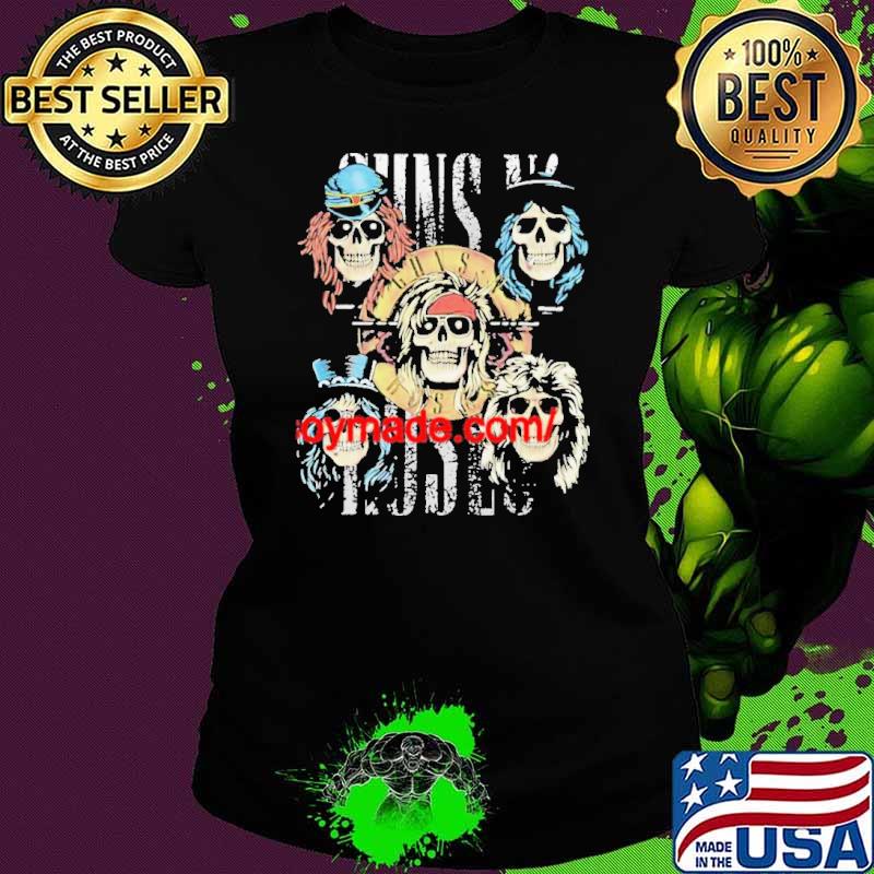 Skull guns n roses rock n roll band music shirt