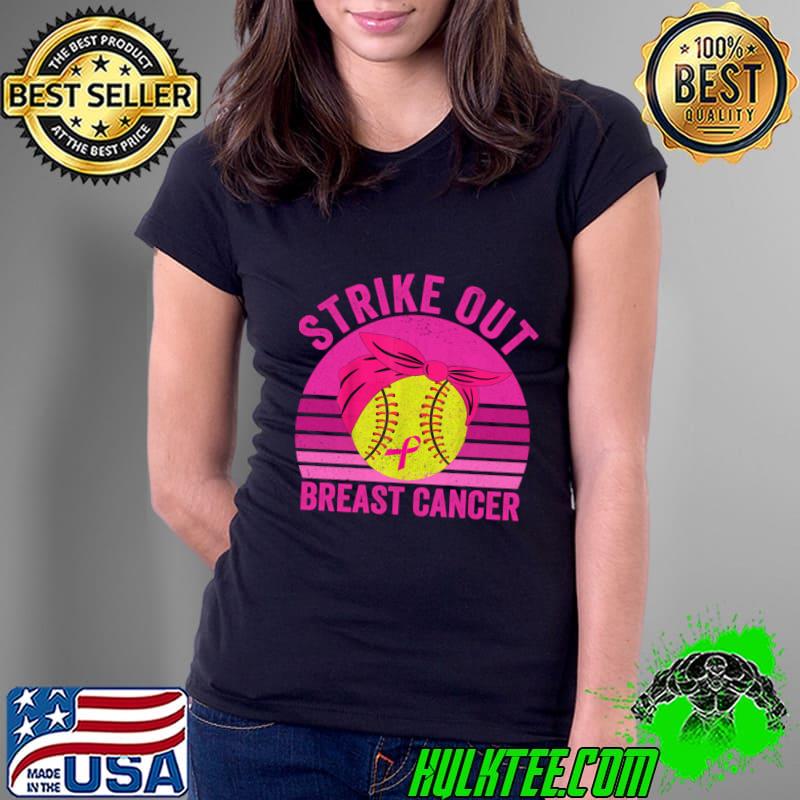 Strike Out Breast Cancer Baseball Fight Awareness Vintage Sunset T-Shirt Ladies Tee Strike Out Breast Cancer Baseball Fight Awareness Vintage Sunset T-Shirt Ladies Tee