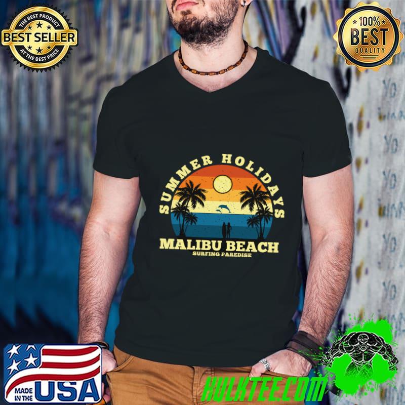 Summer Holidays Malibu Beach Surfing Paredise Palm Tree Vintage T-Shirt