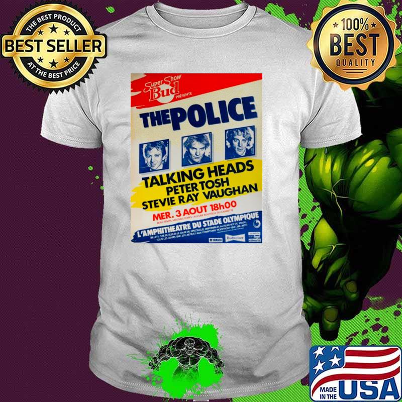 The Police Talking Heads Peter Tosh Stevie Ray Vaughan Concert announcement T-Shirt