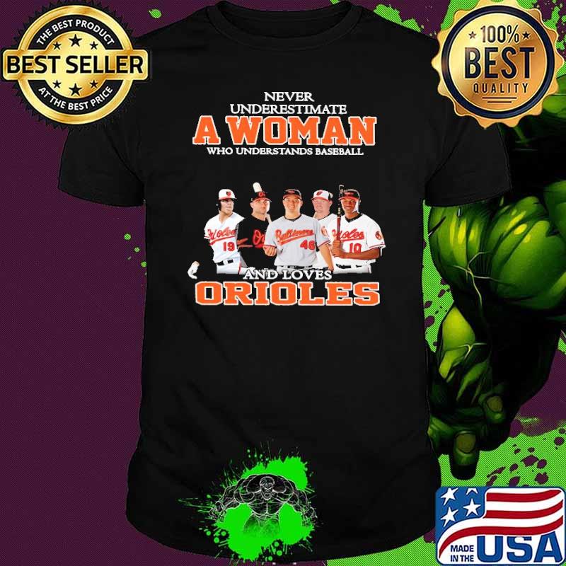Top never underestimate a woman understand baseball and loves Orioles shirt