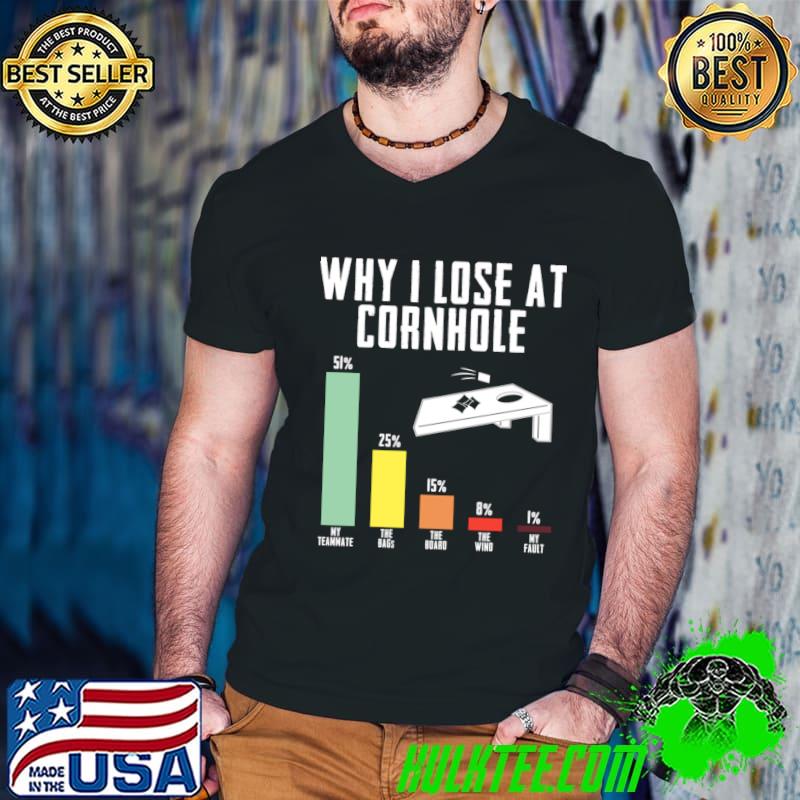 Why I Lose At Cornhole Funny Cornhole Player Humor Toss T-Shirt