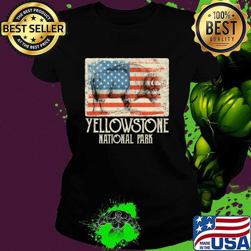 Yellowstone National Park Buffalo Bison American Flag Yellowstone T-Shirt