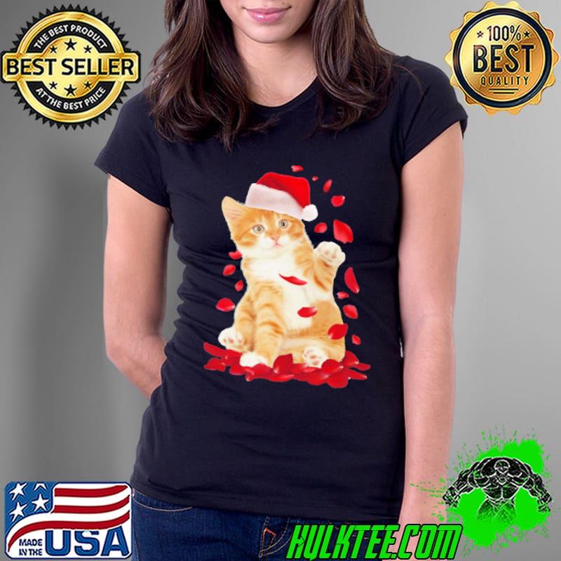 Cat Lover Rose Santa hat Christmas shirt