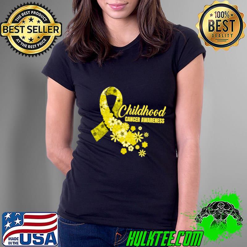 Childhood Cancer Awareness Ribbon Cancer Survivor Groovy Flower T-Shirt