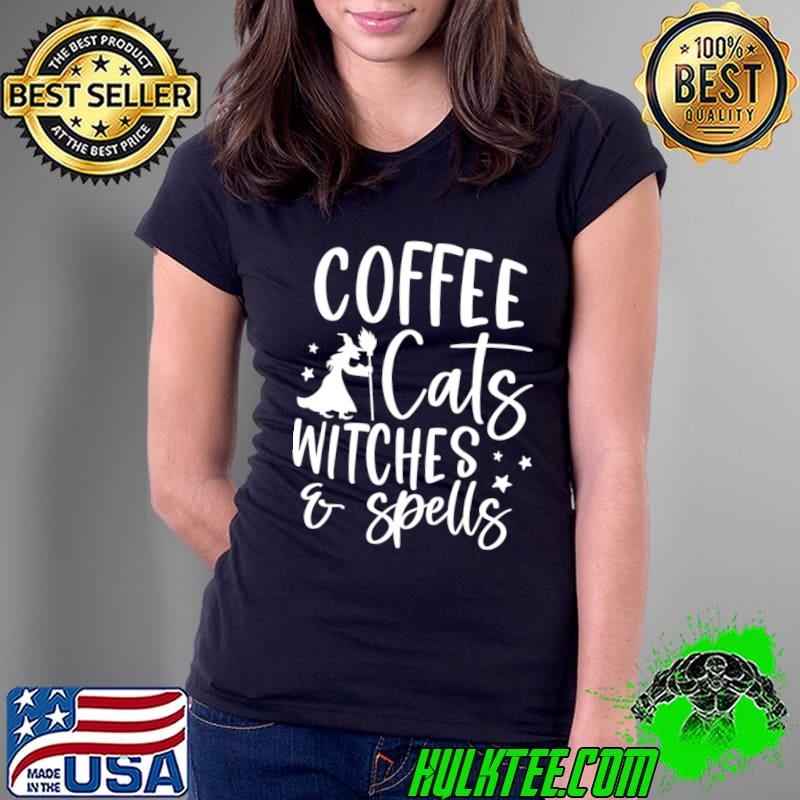 Coffee Cats Witches & Spells Stars halloween T-Shirt