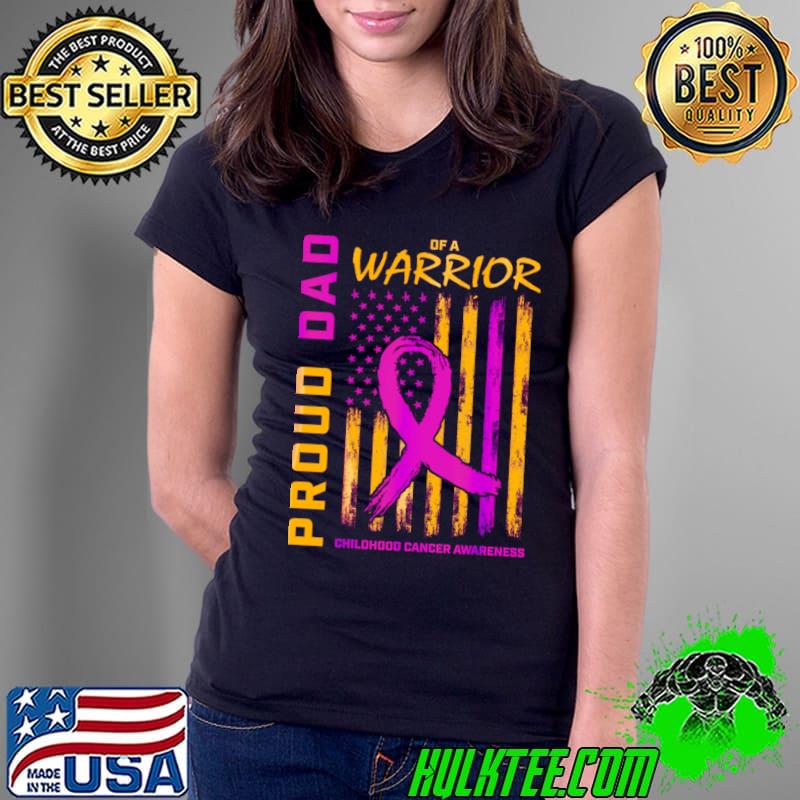 Dad of a warrior childhood cancer awareness distressed usa flag T-Shirt