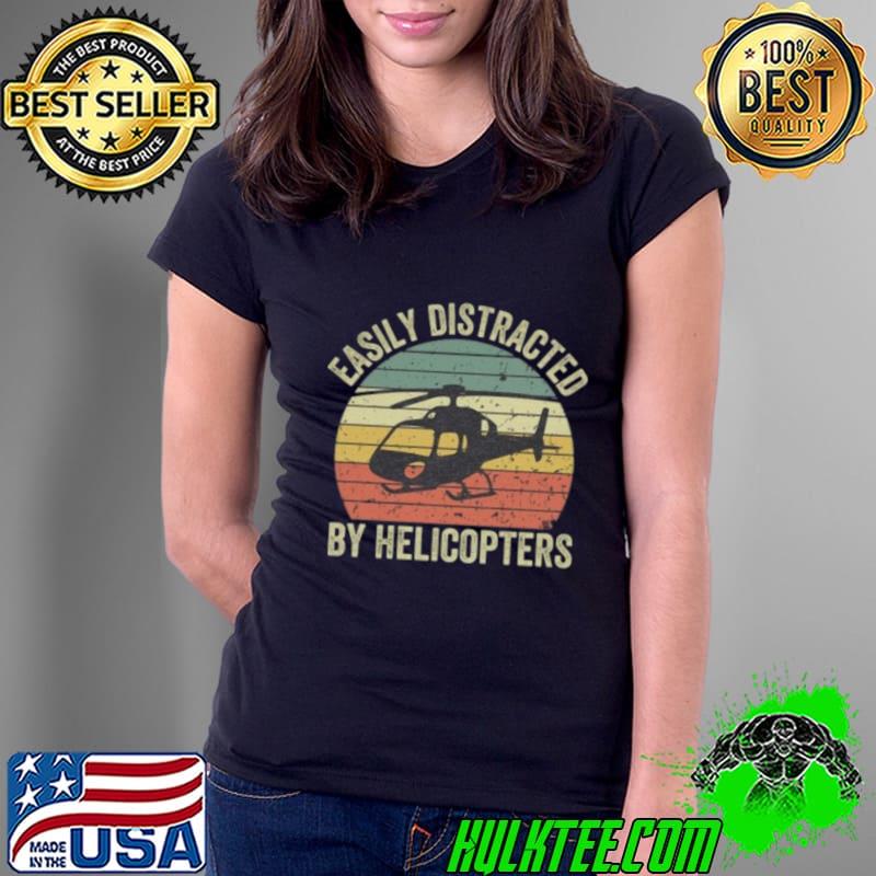 Easily Distracted By Helicopters Vintage Sunset T-Shirt