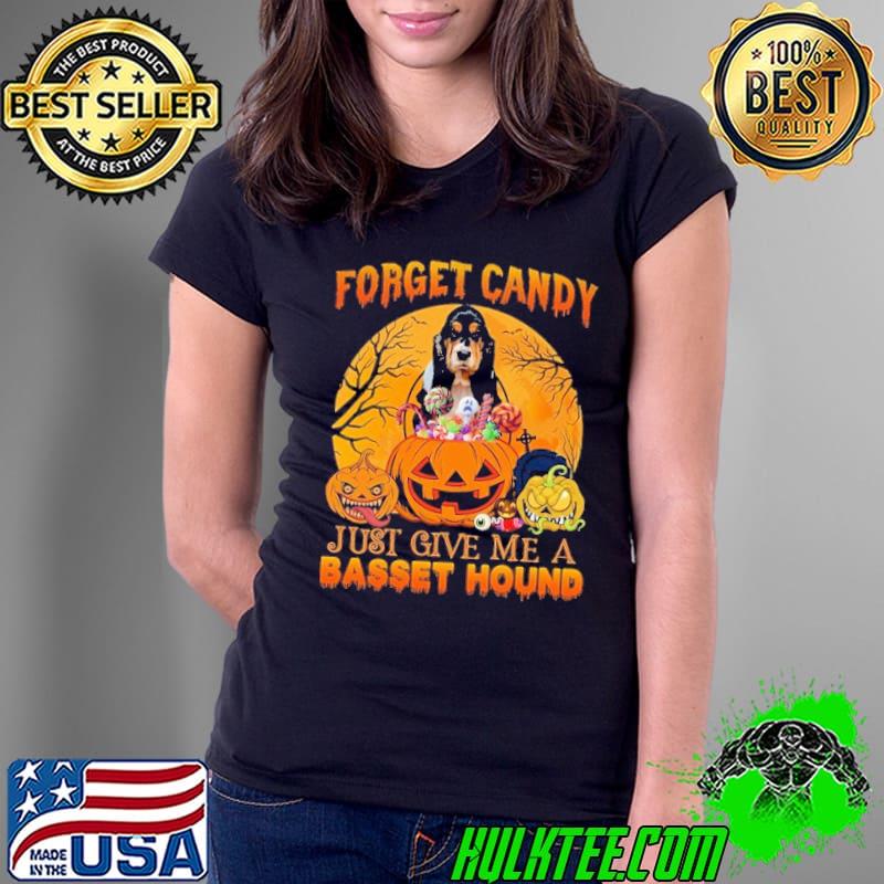 Forget Candy Just Give Me A Basset Hound Pumpkins Moon Halloween s Ladies Tee Forget Candy Just Give Me A Basset Hound Pumpkins Moon Halloween s Ladies Tee