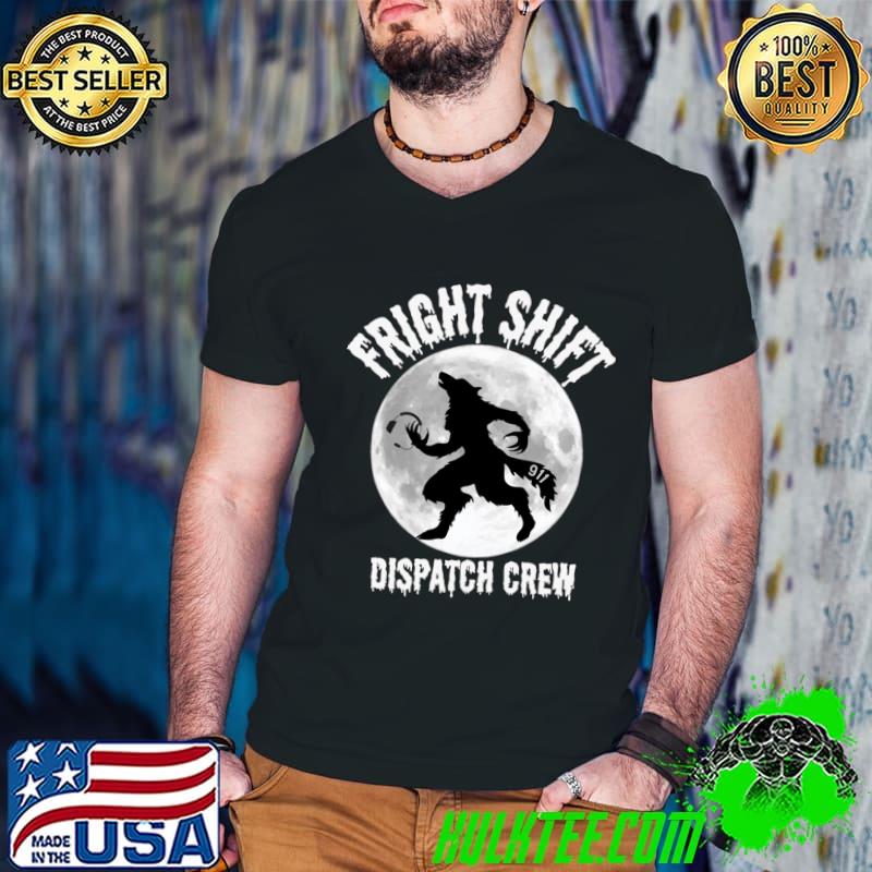 Halloween Dispatcher Night Shift Fright Night Police 911 Moon Wolf T-Shirt Guys V Neck Halloween Dispatcher Night Shift Fright Night Police 911 Moon Wolf T-Shirt Guys V Neck