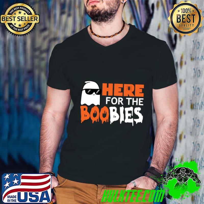 Here for the boobies cute halloween ghost wear sunglasses T-Shirt Guys V Neck Here for the boobies cute halloween ghost wear sunglasses T-Shirt Guys V Neck