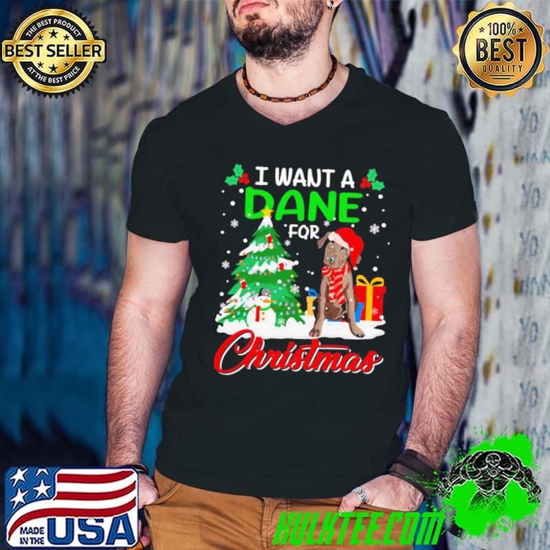 I Want Dane Dog Christmas Lights Santa Shirt
